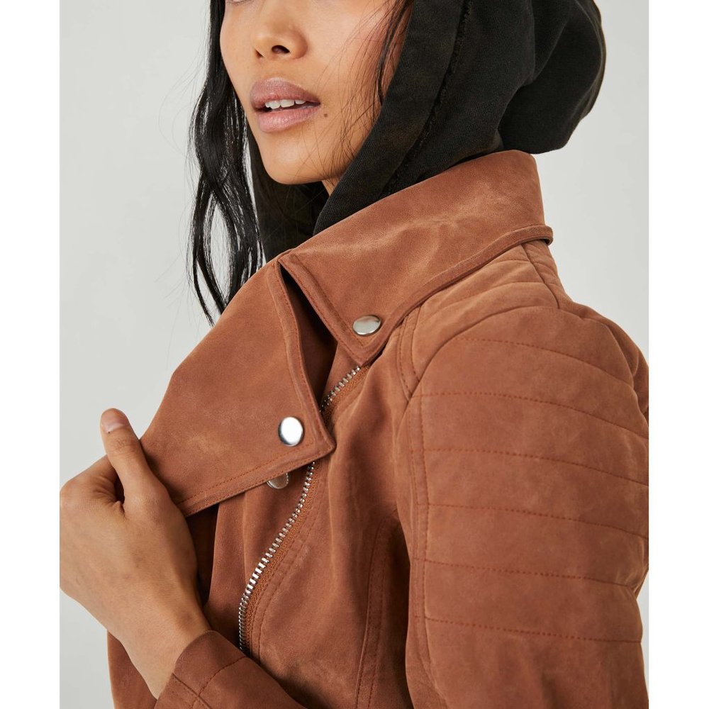Free People Suede Moto Jacket in Saddle Brown - Picture 4 of 11